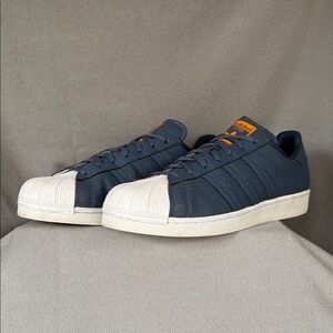 Adidas Dark Blue and Cream Sneakers with Orange Accents